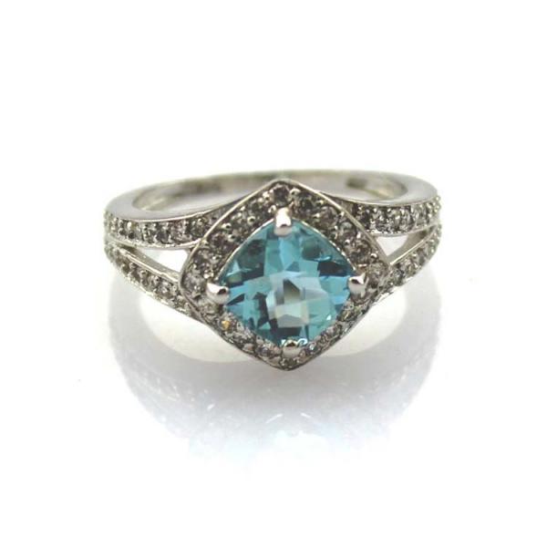 Women Jewelry 925 Silver  7mmx7mm Blue Topaz Square Cubic Zirconia Ring(FR022)