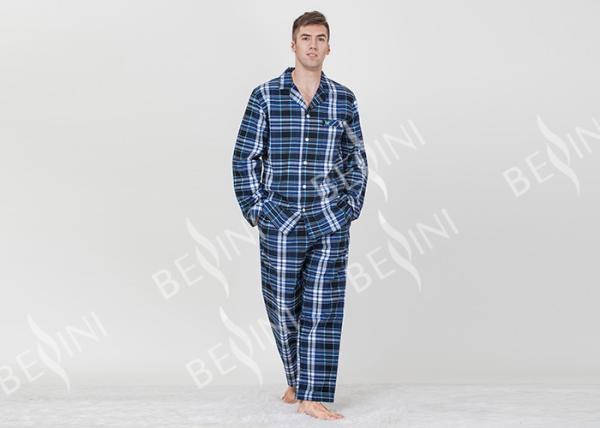 Classic Mens Luxury Sleepwear Woven Cotton Brushed Twill Reverse Collar Shirt