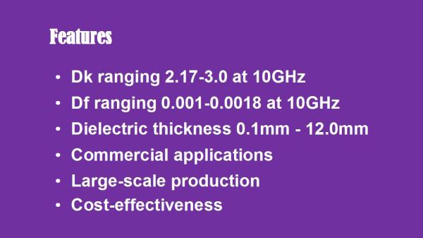 Wangling’s F4BM high frequency DK (dielectric constant) options spanning from 2.17 to 3.0
