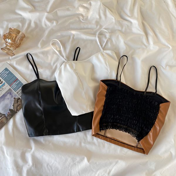 Ladies Vest Style Leather Suspenders Beautiful Back Vest Women's Slim Short Fixed Cup Chest Pad Women Vest Style Bra