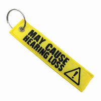 Industrial Safety Custom Embroidered Keychain Tags High Contrast Metal Ring Edge Stitching