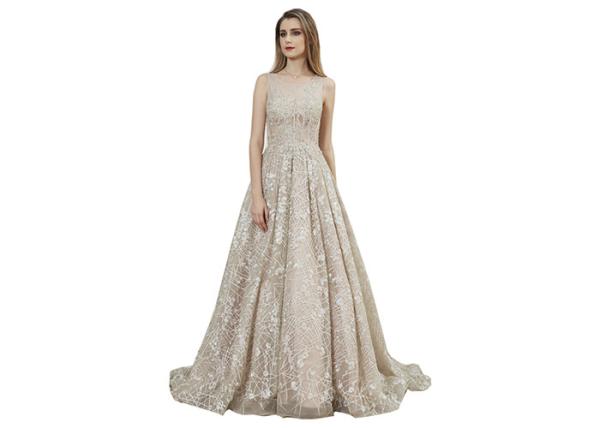 Khaki Color Nice Lady Big Ball Gowns With Flower Decor , Sleeveless Party Dress
