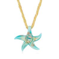 Italian Turquoise Murano Glass Starfish Necklace with 18kt Gold Over Sterling