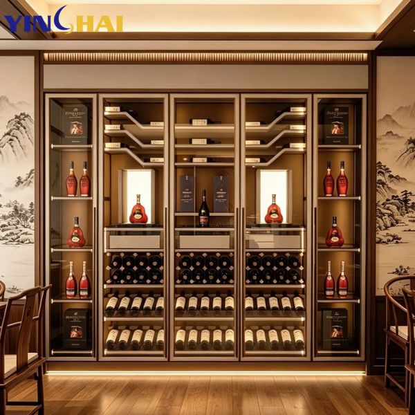 Tall Glass Door Wine Cabinet with LED Light Modern Home Bar Storage Solution