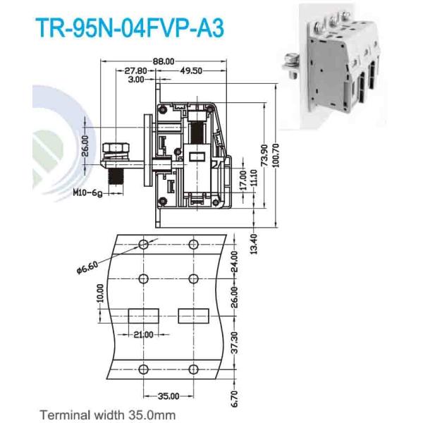 Right Angle Wire Through Panel Terminal Blocks Connector 230A 300V 25.0mm Use In Power Supply