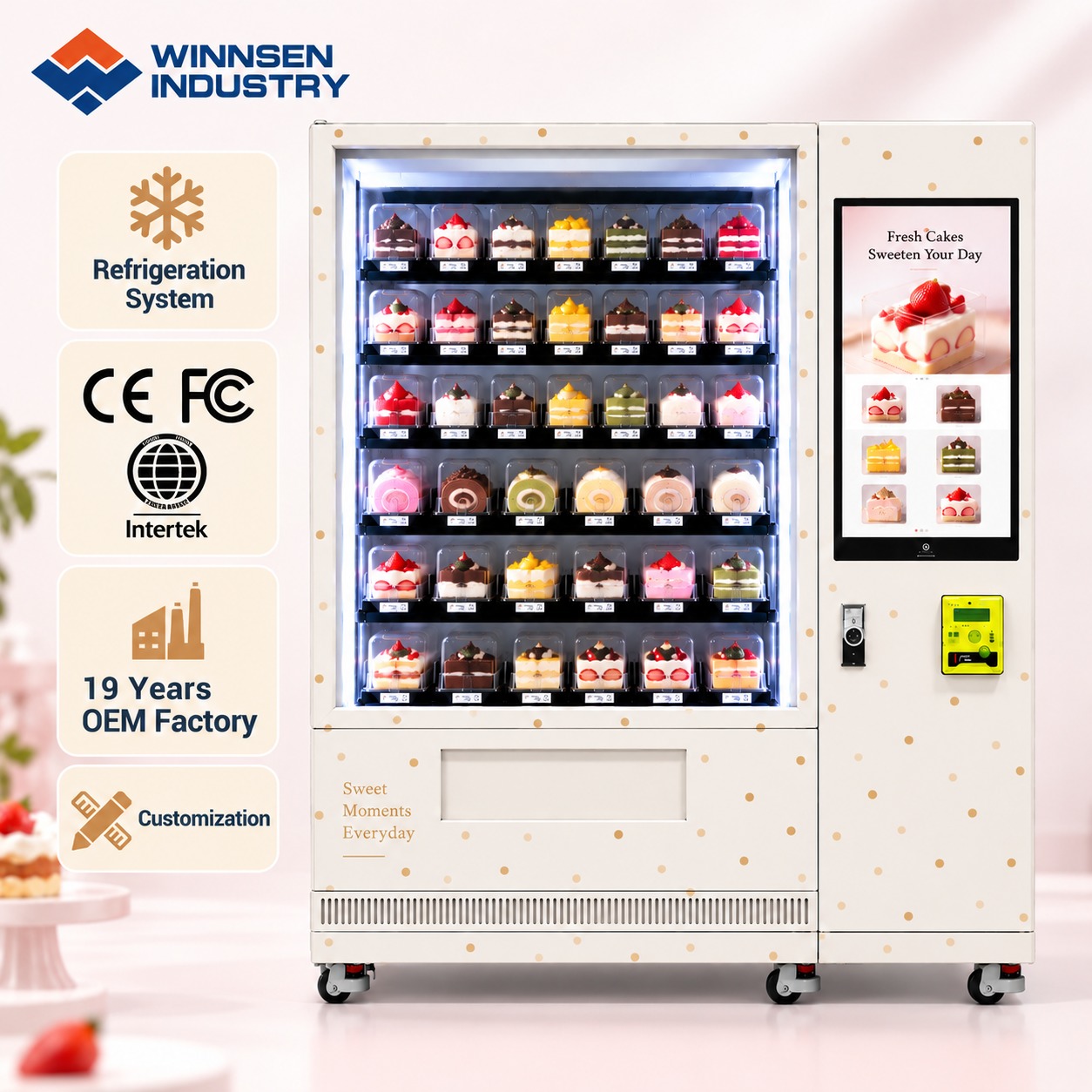 Winnsen No Drop Elevator Delivery Cake Vending Machine Protects Soft Bread