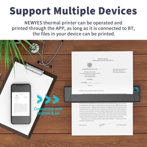 Portable Mini A4 Thermal Printer No Ink Printing for Phone PC Tattoo Transfer Stencil Maker with Thermal Rolls Folded Paper