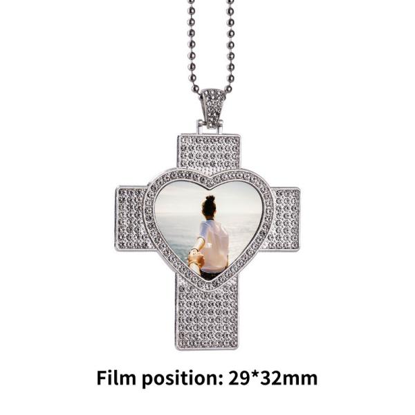 Hip Hop Men Cross Necklace Sublimation Rhinestone Necklace Jewelry Blanks