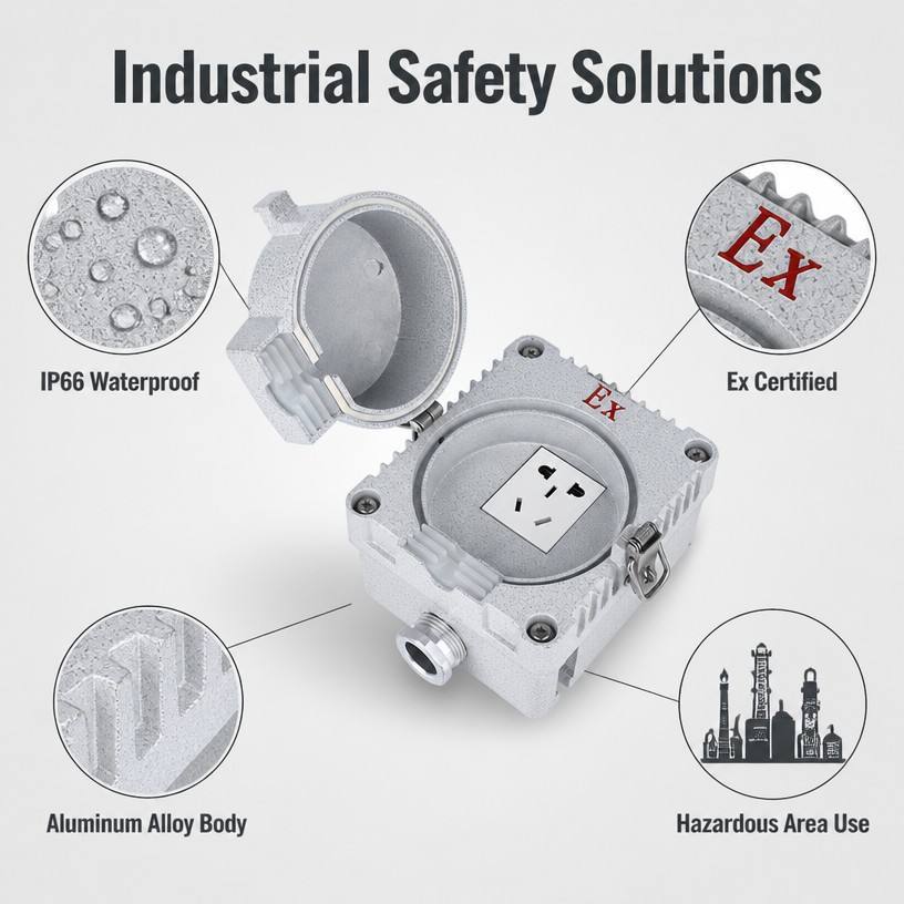 IP66 Explosion Proof Wall Socket Die Cast Aluminum 5 Holes 10A AC220V Flameproof Power Socket For Oil Chemical Hazardous Zone