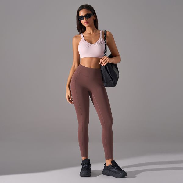Nylon Spandex Leggings with Pockets High Waisted Olive Green Tummy Control 7/8 Length