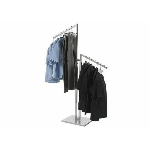 Brushed Steel Material Garment Display Stands With Wooden Bottom
