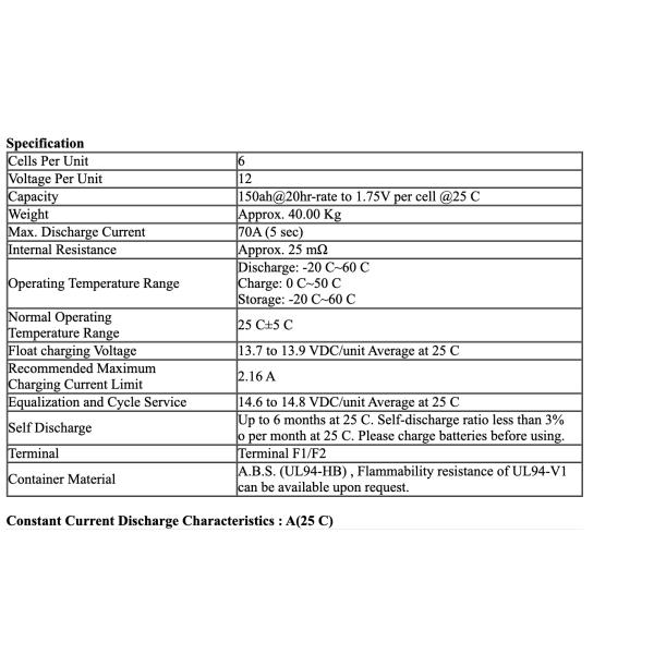 UPS Telecom Sealed VRLA Regulated Lead Acid Battery 12v 150ah