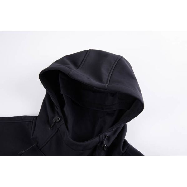 Men's Wind-Resistant Softshell Hoodie with Warm Fleece-Lined Interior and High-Neck Hood for Outdoor Activities