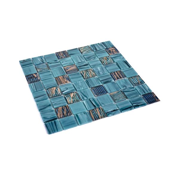 Mosaïques de piscine en verre pour mur intérieur 304x304mm, résistantes à l'usure, bleues, pour salon et projet