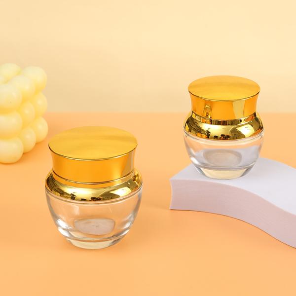 Stock Luxury Skin Care Glass Jar 50g Empty Frosted Cosmetic Packaging with Black Lid and Glass Bottle Plastic Cap White Disc