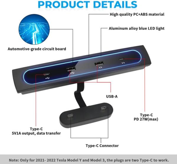 USB Extender Tesla Model 3 Usb Port Shunt Hub 27W Model Y Usb Ports