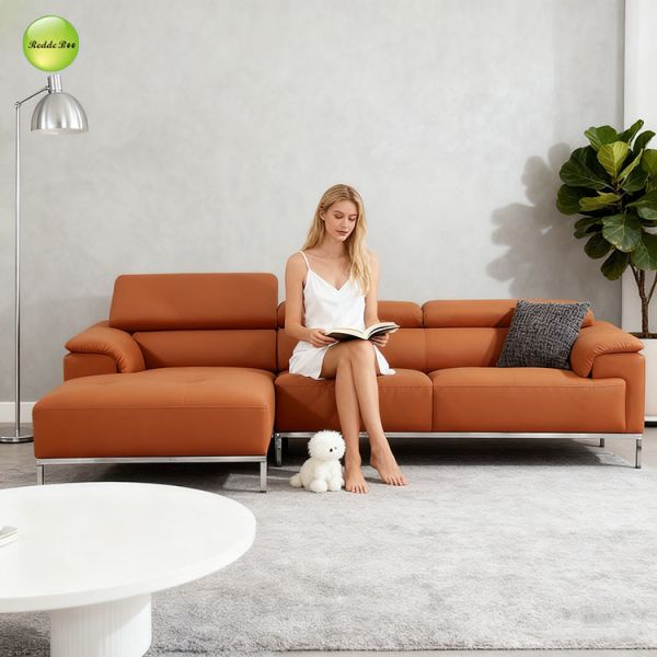 Beige Orange Brown PU Leather Sectional Couch Sofa 40D Sponge Customizable
