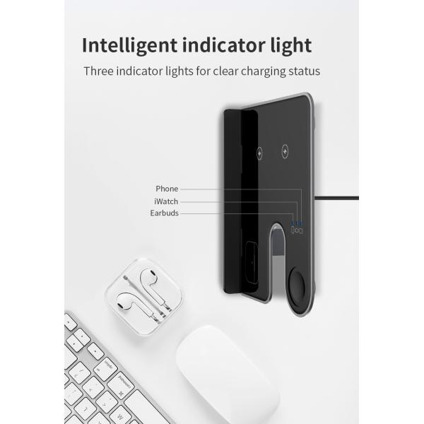 Алюминиевый сплав 3 в 1 Черный держатель Беспроводное зарядное устройство 15W/10W/7.5W/5W Быстрое зарядное устройство для телефона/наушников/Iwatch