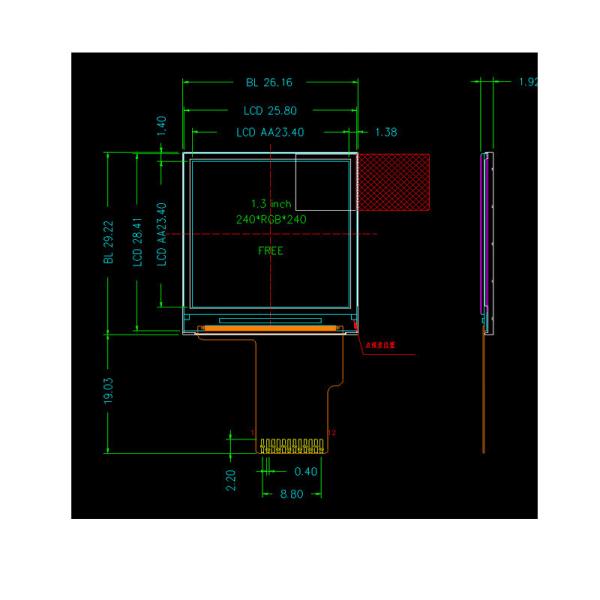 1.3 дюймовый TFT дисплейный модуль с разрешением 240x240 с интерфейсом SPI с 12 булав
