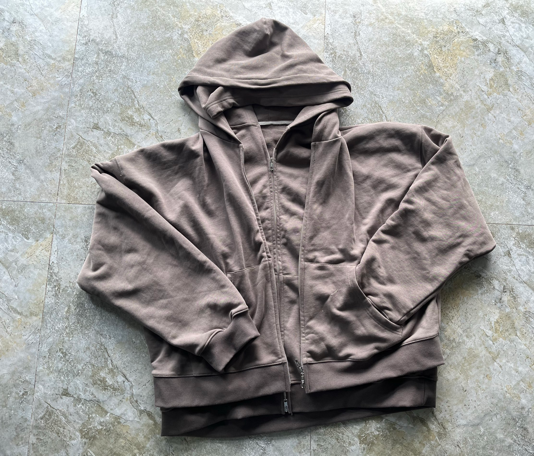 Double Layer Mens Zip Up Hoodie Embroidery Oversized Hoodie Streetwear Vintage Washed