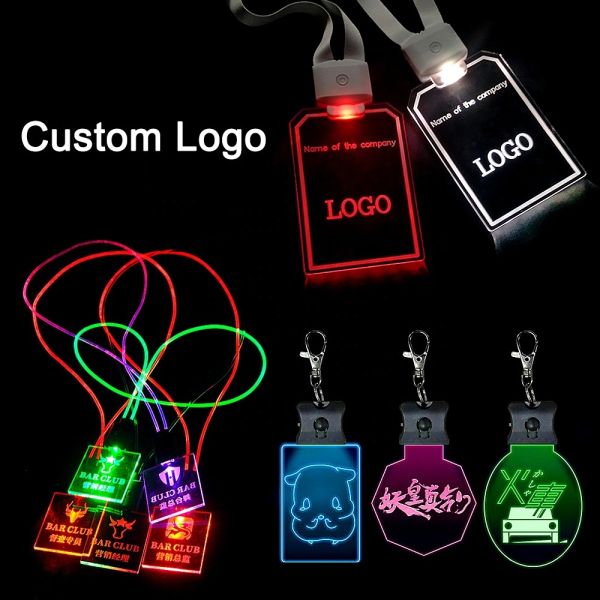 Custom Acrylic LED Light Up Name Tag Badge With Lanyard Bar Concert Festival Work ID Business Card