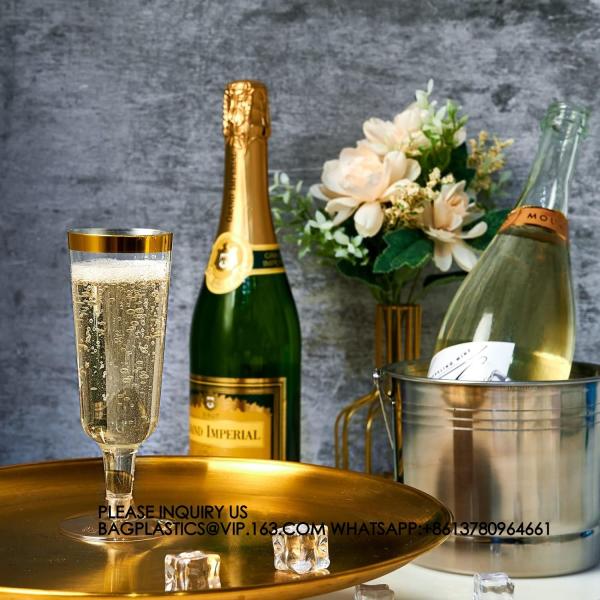 Gold Rim Plastic Champagne Glasses Perfect For Wedding, Thanksgiving Day, Christmas Champagne Flutes Disposable