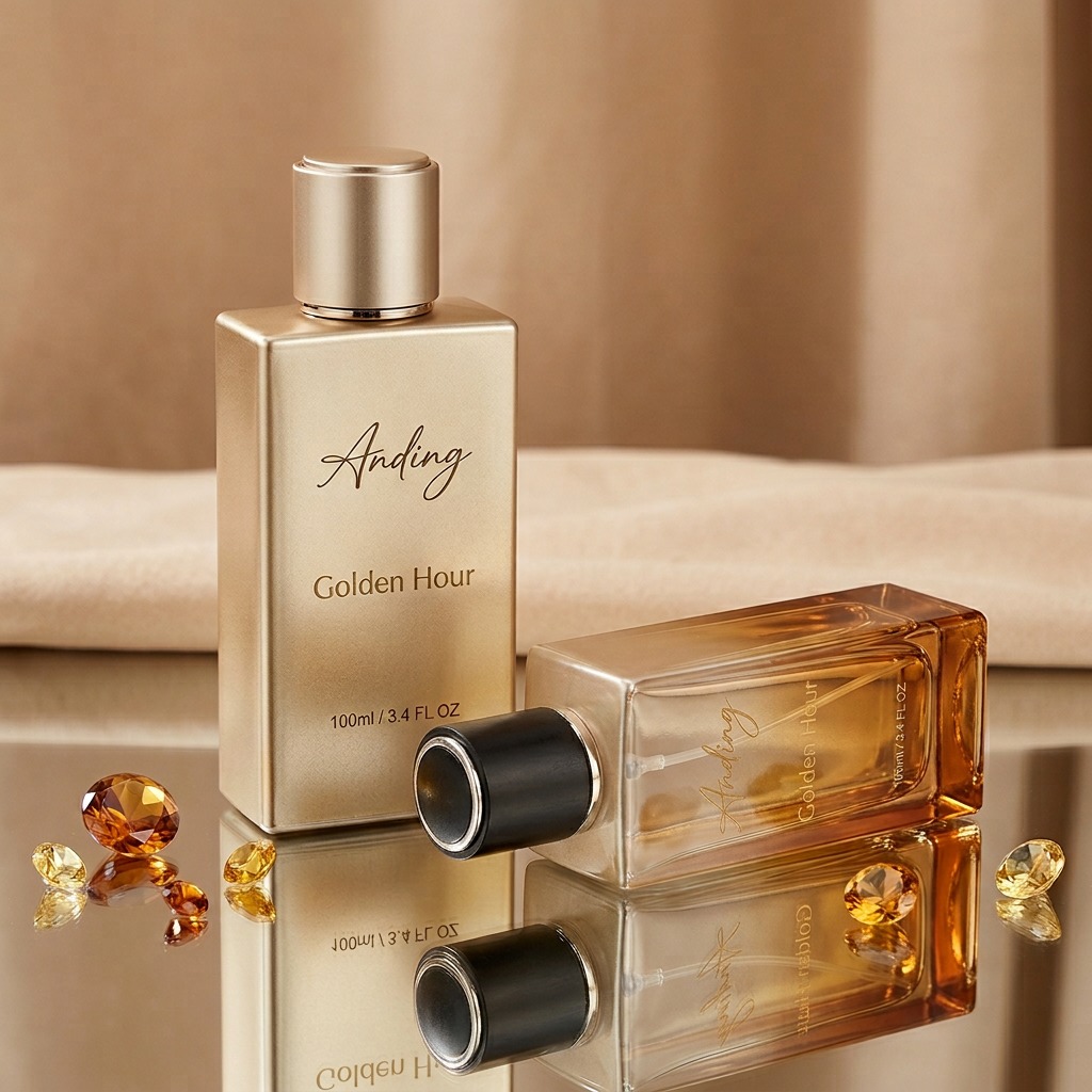 Empty Perfume Bottles Rectangle Glass 100ml Cylinder Magnetic Cap Crimp Neck