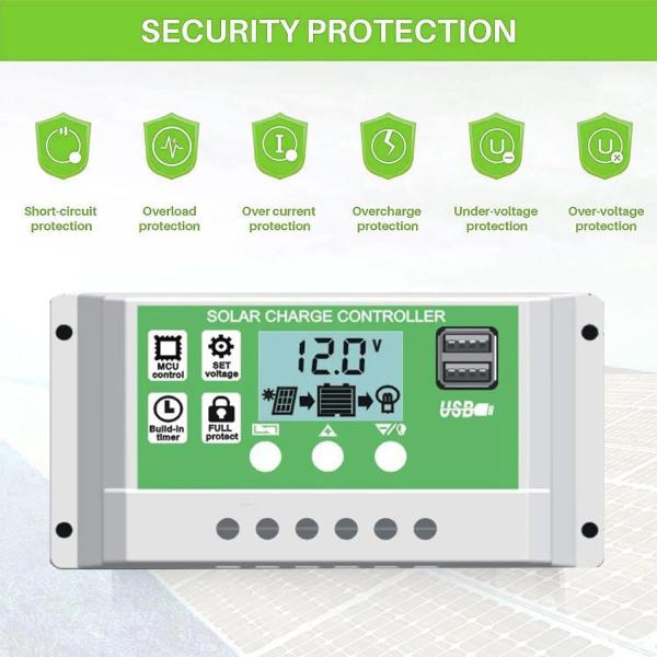 30A PWM Solar Charge Controller Discharge Regulator 12V 24V 1920W for Lithium Batteries