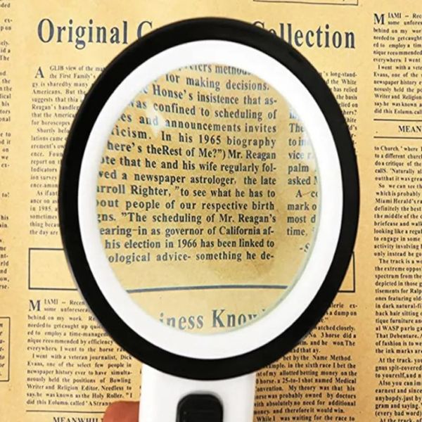 Portable Simple12 LED Light Lamp 30X Handheld Large Brass Magnifier Lens Magnifying Glass with Stand for Inspection