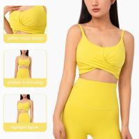 Dessus en nylon peu profond de Front Criss Cross Sports Bra Women de couleur lumineuse avec les protections démontables