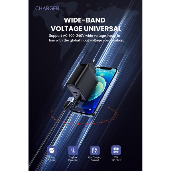 QC PD заряжателя стены PD PD36 65w GaN быстро поручая двойные порты для телефона