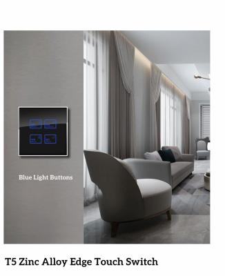 RS485 Blue Light Style Glass Panel Touch Switch Zinc Alloy Edge Frame
