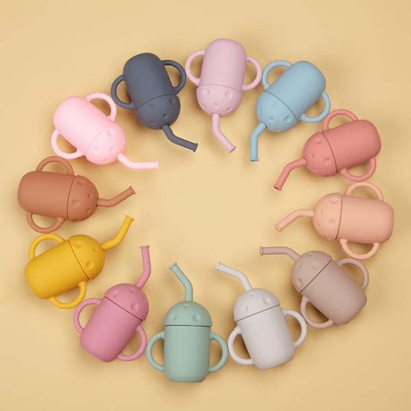 Children Drinking Silicone Straw Cup Non Spill Learning Training Cup FDA