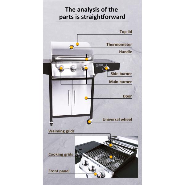 Regulate Temperature Gas Grill Durable Multiple Oven BBQ Smoker for Outdoor Barbecue