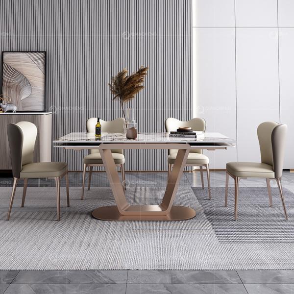 Golden Metal Dining Table 20mm Marble SS Steel Furniture