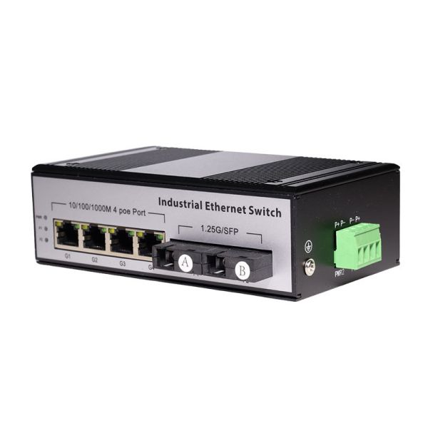 Industrial Gigabit Ethernet Switch DIN Rail 2 SC Fiber 4 Port PoE Switch