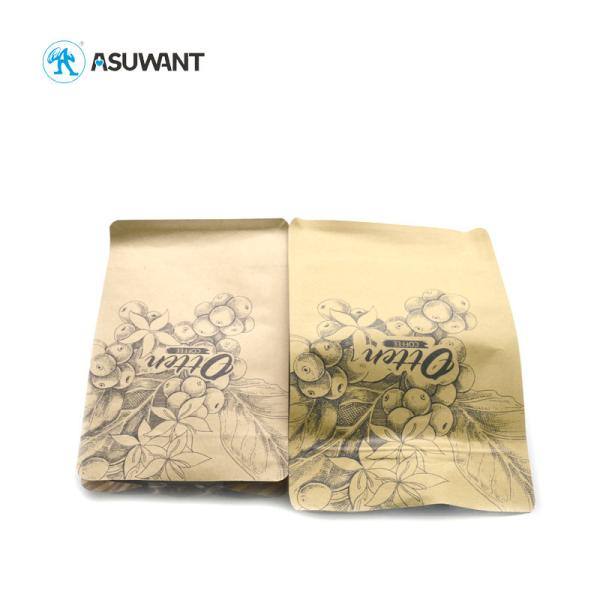 Biodegradable Flat Bottom Kraft Paper Tea Bag 500g Bean Tea Packaging