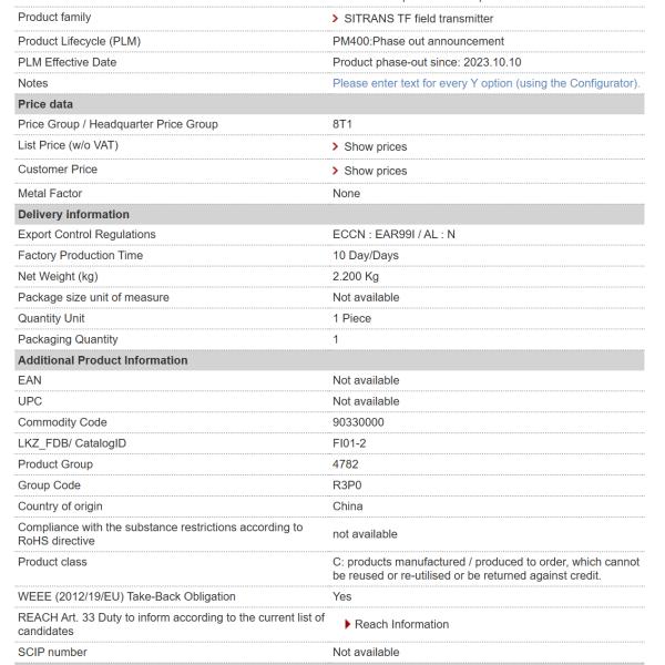 7NG3136-1AB11-Z U03+Y01 SIEMENS SITRANS TF Передатчик температуры в корпусе для установки на поле