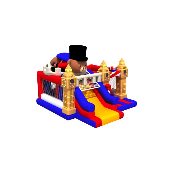 Fireproof Colorful Inflatable Combos Little Brown Bear Theme Castle Inflatable Bounce With Slide