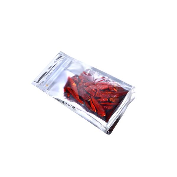 Clear front-Silver back one side clear aluminum foil side gusset Silver Metalized with k Quad flat bottom bag