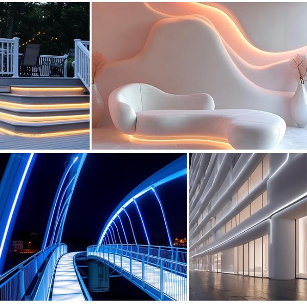 Luz de neón LED de silicona de 180 grados impermeable circular exterior flexible