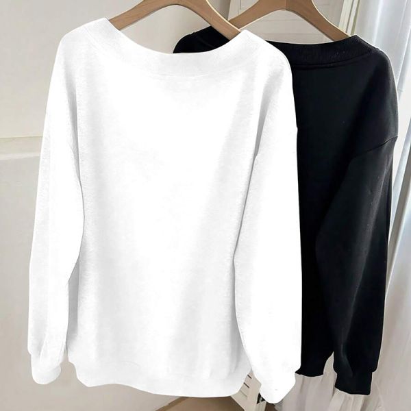 V-neck Zipper Closure Hoodie with No Hood for Women's Casual Winter Wear
