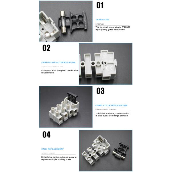 Plastic Electrical Screw Feed Through 4 Pole Pin Fuse Holder Terminal Block Connector