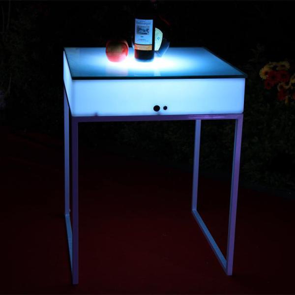 Outdoor Waterproof LED Light Cocktail Table Rechargeable Square Shape With Metal Stand