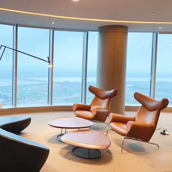 Leather Wood Metal Designer Living Room Chair Luxury Lounge Armchair Modern Sofa Contemporary Wing Back Accent Chair