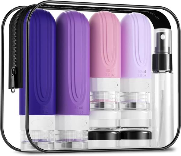 16 Items Purple Silicone Travel Toiletries Bottle Set TSA Approved