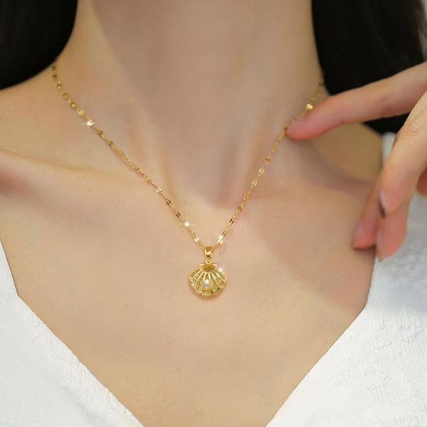 High Quality Bead and Shell Necklaces Waterproof 18K Gold Plated Pearl Shell Necklace With Pearls