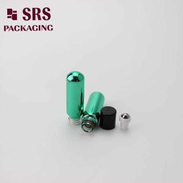 Perfume Sample Metallic Green Roll On Bottle 4ml With Black Cap Steel Roller Ball