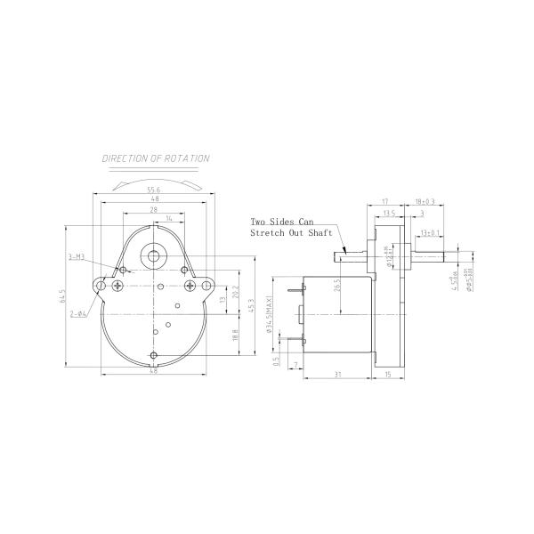 65*48mm 5W DC Spur Gearbox Flat Gear Motor 0.1nm Torque