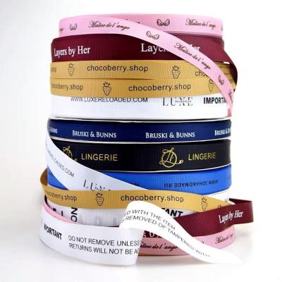 Luxury Gift Wrapping Customized 3D Gold Foil Embossed Printed With Logo Custom Satin Ribbon